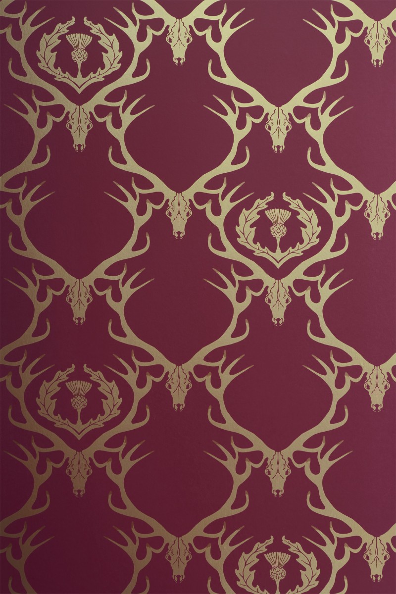 Deer Damask - bordeaux - Tapetenraum GmbH, Horgen